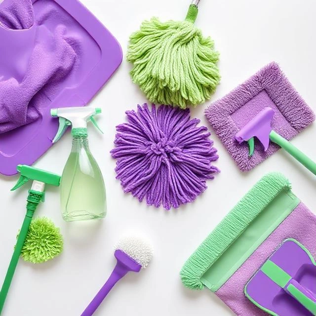 Eco cleaning tools neatly arranged